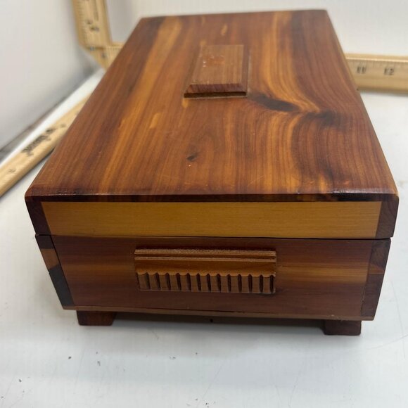 Vintage Wooden Jewelry Box with Brass Latch and Mirror Decorative Storage Chest - Picture 5 of 7